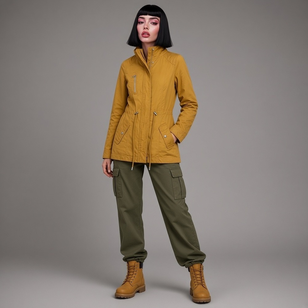 Miss London Utility Anorak Jacket Hooded Mustard Yellow Gorpcore Parka Earthy S
